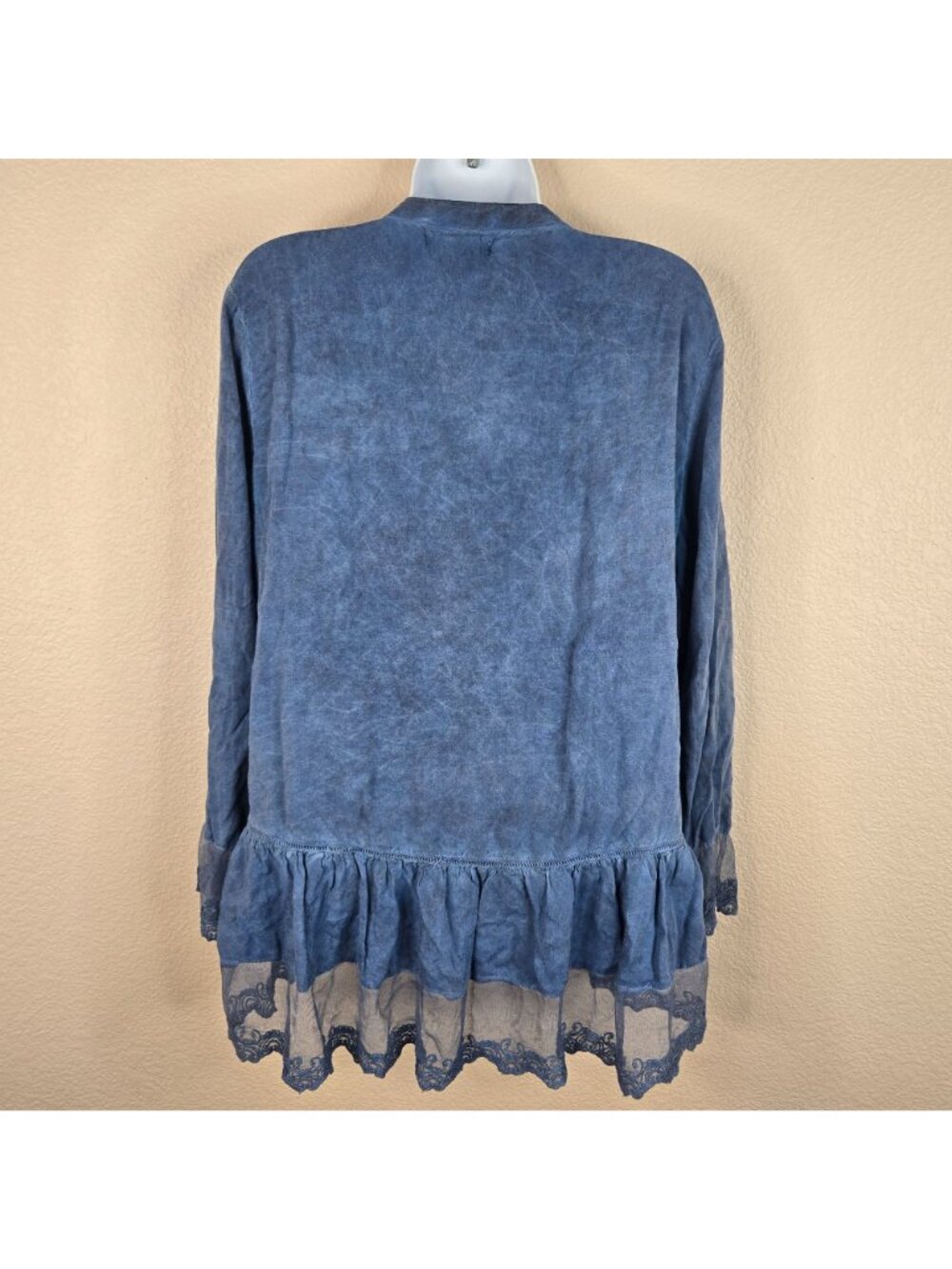 Blue Boho Tunic Top Shirt Lace Hem Womens XL Long Sleeve - Picture 5 of 7
